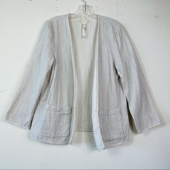 EILEEN FISHER REVERSIBLE COTTON KIMONO JACKET M Open Front Lagenlook Blazer - Picture 10 of 13